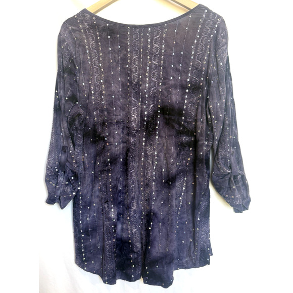 CB Established Womens Embroidered Henley Top Size XL Acid Wash Grunge Witchy Y2K - Picture 7 of 11